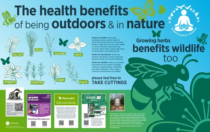 Mindfulness corner herbs poster on Brockholes Station